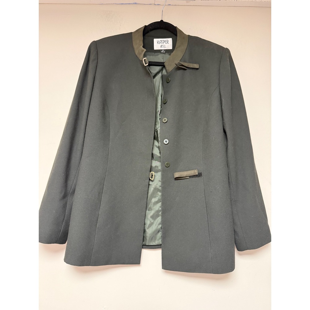 Kasper ASL Womens Black Collar Accent Button‎ Front Blazer Jacket Size 10